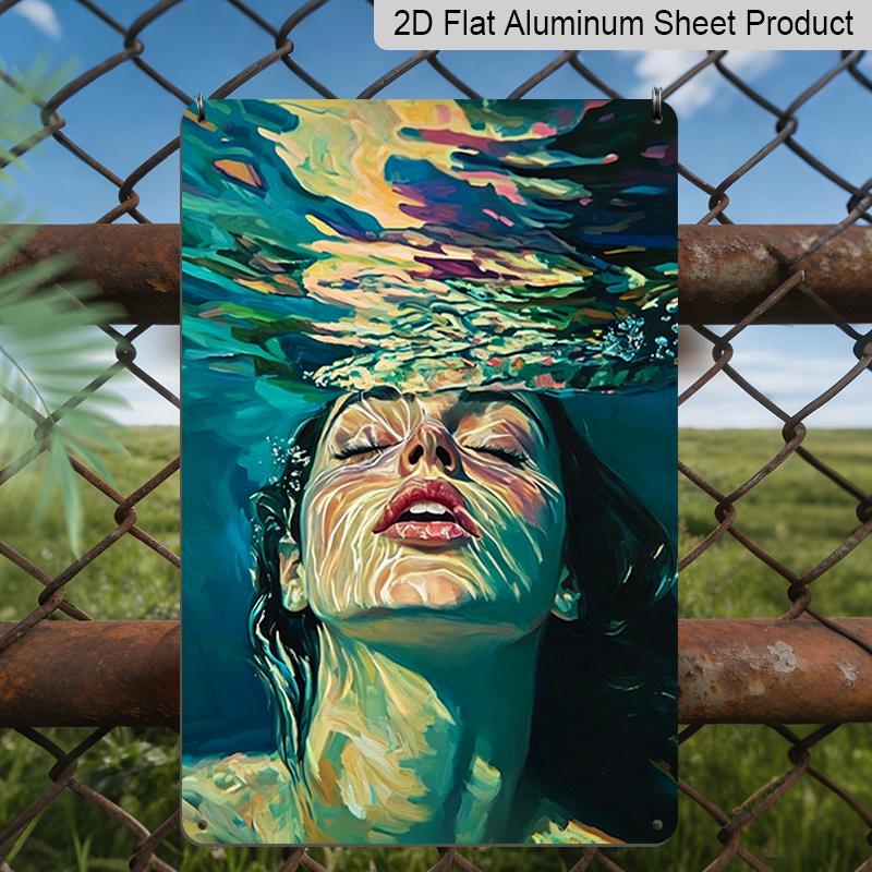 

2D Flat, Abstract Underwater Woman Aluminum Sign - Surrealist Home Decor, Modern Living Room, Art Studio Decor, Calming Bedroom Wall, Spa & Wellness 20*30cm