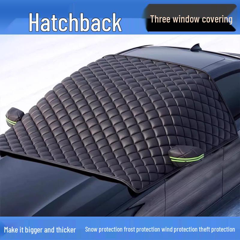 Thick Winter Windshield Snow & Frost Protection Half Car Cover Universal Hatchback, Thickened, Three-Window Cover