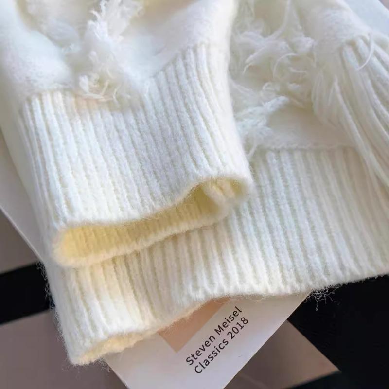 Quastendesign Gestrickter Damenpullover Rundhalsausschnitt Langärmliger Pullover Herbst Winter Locker Einfarbig Damenoberteil