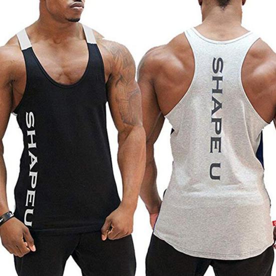 Erkek Harf Baskılı Renk Bloklu Kolsuz U Yaka Yelek Slim Fit Fitness Atlet
