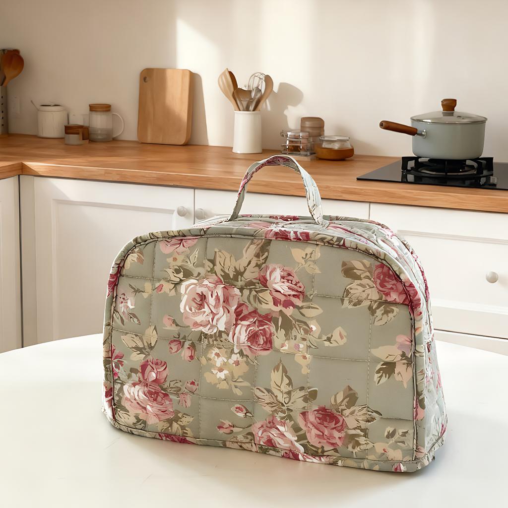 Floral Printed Toaster Cover with Handle Quilted Bread Machine Cover Multifunctional Appliance Protective Bag for Home Kitchen