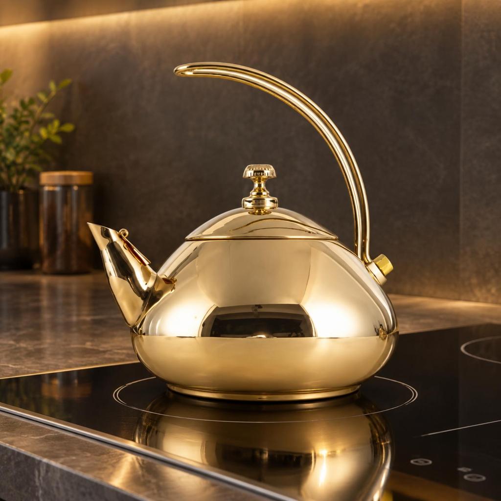 FoodGrade Stainless Metal Kettle Polished Steel Tea Glossy for Office, Entertaining