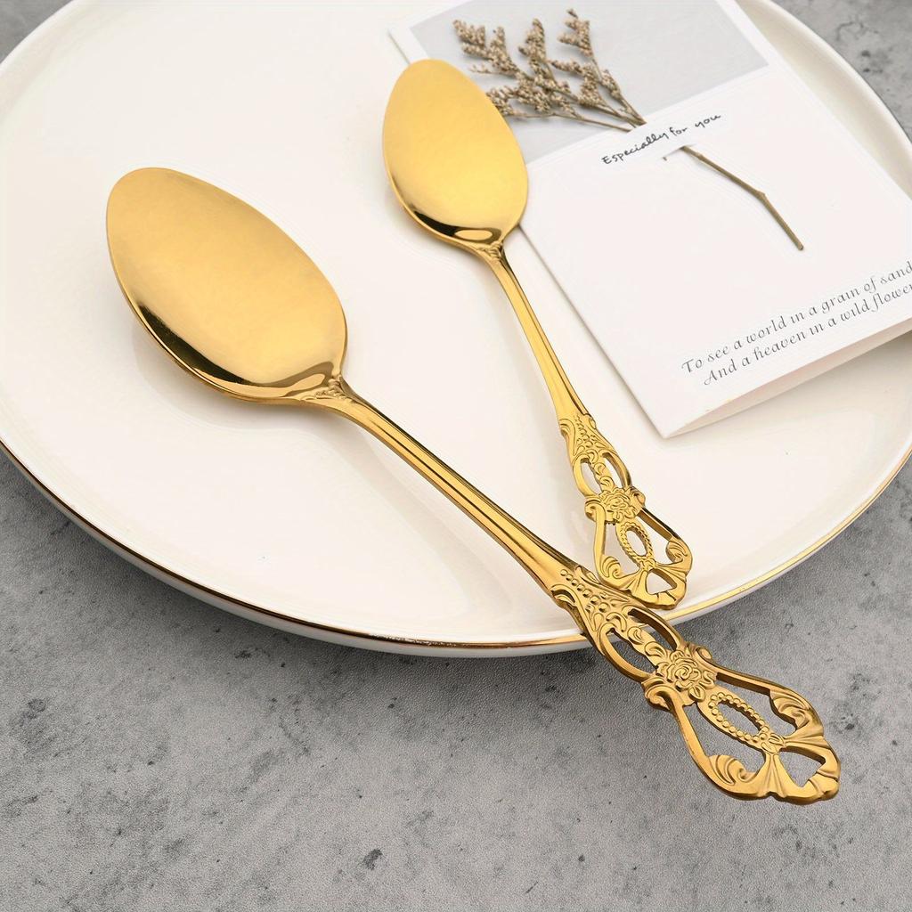 Set 24 buc Tacâmuri din Oțel Inoxidabil Lustruit Oglindă, Veselă Stil Crown Court, Formă Vintage, Argintărie Bucătărie Restaurant