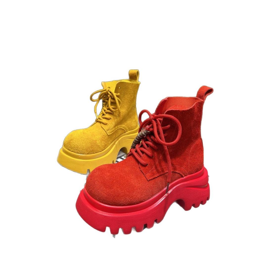 Martin-støvletter semsket snøring frynser retro stor tå lokomotivstøvletter korte støvletter Spice girl-stil små damesko motetrend