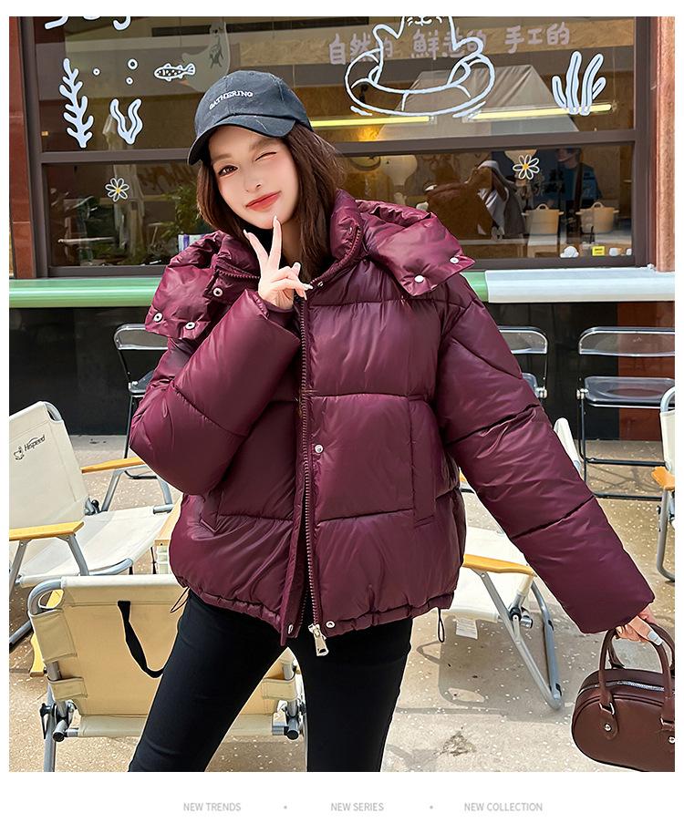 Women’s Short Detachable Hood Windproof Thicken Warm Winter Jacket With Raglan Sleeves