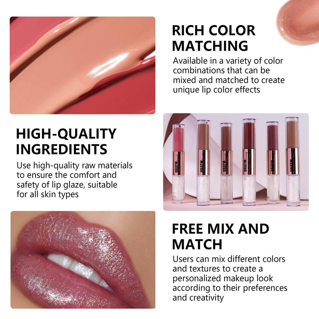 Glazura de buze cu cap dublu, luciu de buze, suprapus, luciu perlat, de lungă durată, ruj foarte pigmentat, cadou pentru femei