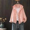 Cardigan con cappuccio e bottoni a pois stampati primaverili da donna