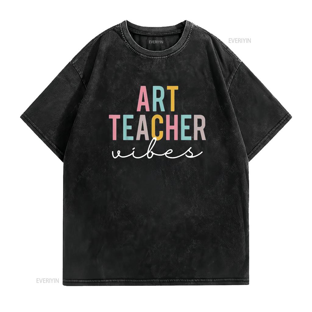Mens Art Teacher Vibes Colorful Appreciation Day Back To School T Shirt Black Medium Vintage Washed Stylish Unisex Homme