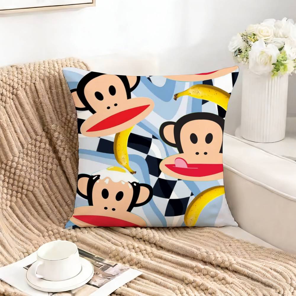 Bigmouth P-Paul F-Frank-Pf Pillow Case Square Double-Sided Sofa Cushion Cover Bedroom Bedside Pillow Peach skin 18*18(CM)-1Pcs