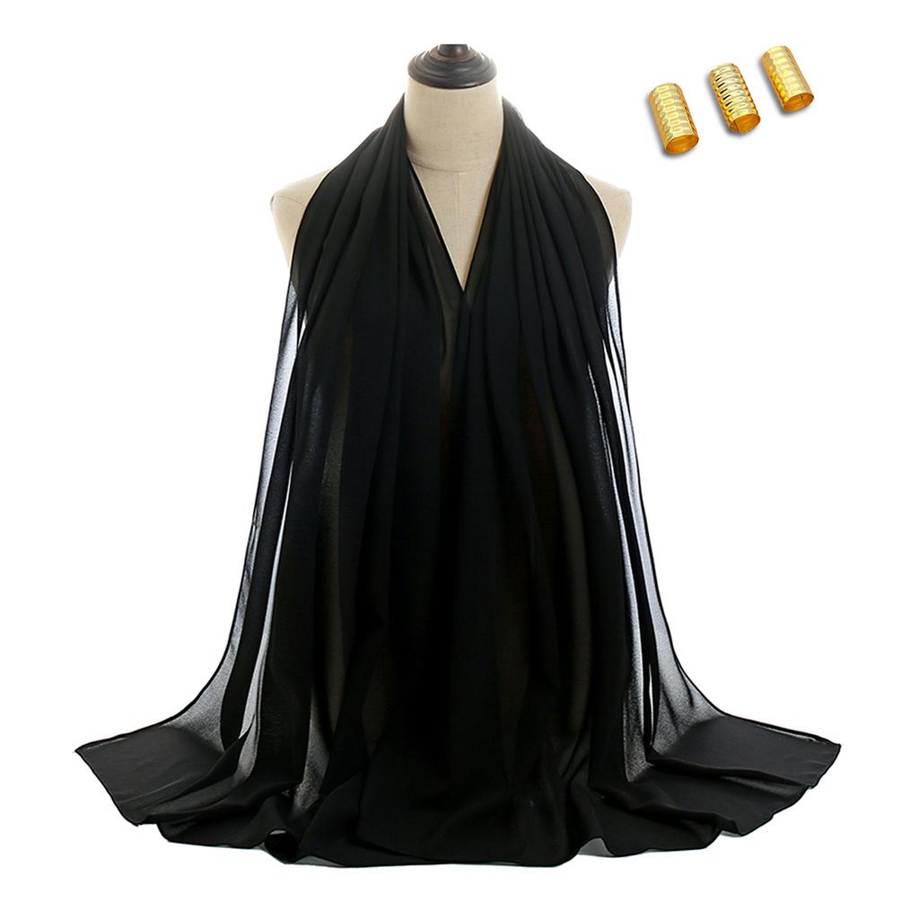 Solid Chiffon Hijab With Scarf Buckle Set Muslim Woman Hijabs Shawls Soft Islimic Turban Headband And Metal Hollow Buckle Set
