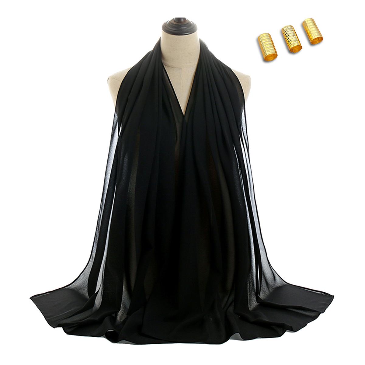 

Твердый шифоновый хиджаб с пряжкой для шарфа, мусульманский женский хиджаб, шаль, мягкий исламский тюрбан, повязка на голову и металлическая полая пряжка