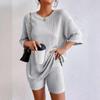 Casual Summer Knitted Clothing Set with Round Neck and Loose Fit