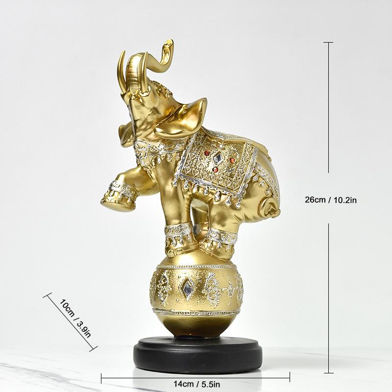

26 см Полимерная статуэтка слонов Дикая природа Скульптура Украшение Абстрактная фигурка животного Комната Стол Дом Внутренний декор Подарок золотой