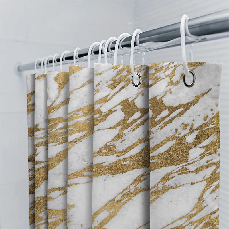 Modern Bathroom Shower Curtain Striped Waterproof Fabric With Hook Rings For Bathtub Decor (White Black)