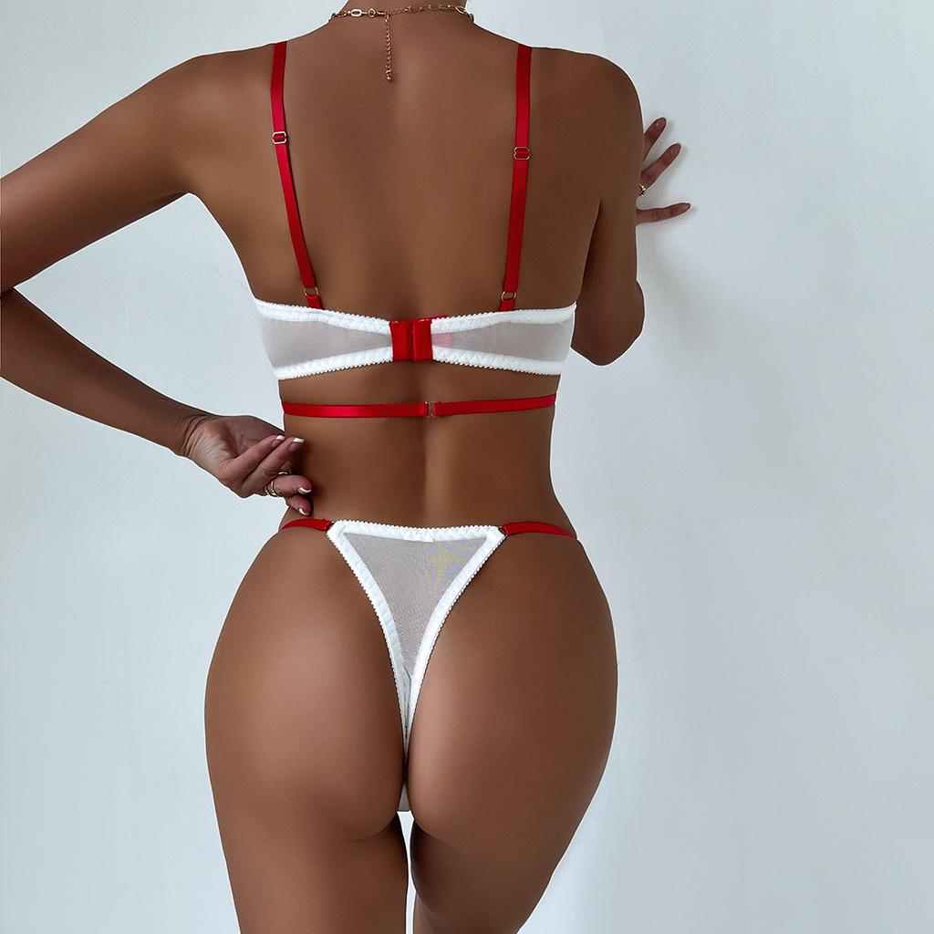 Conjunto de ropa interior sexy para mujer europea y americana, conjunto de sujetador y bragas cómodos, conjunto de lencería moldeadora bordada con huecos