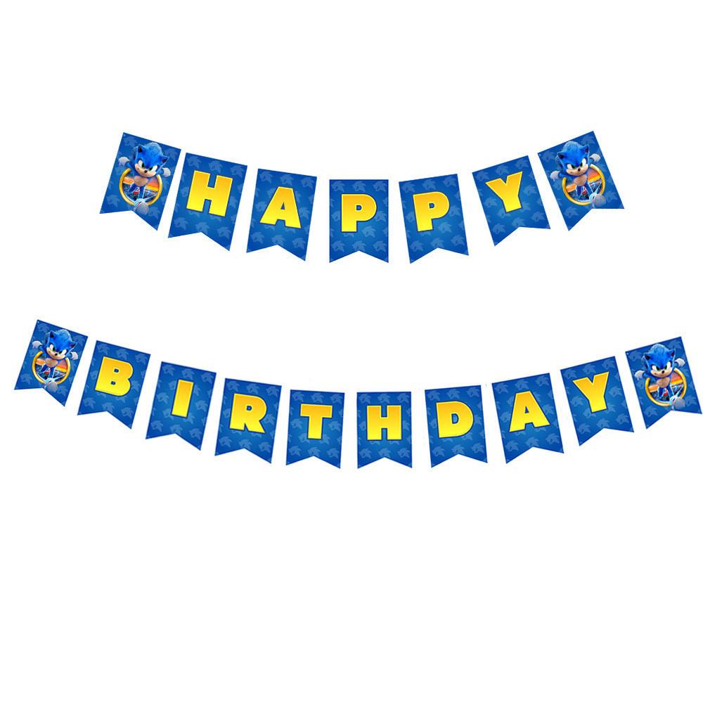 Birthday Party Sonic Cartoon Decorations Banners Cake Topper Set Balloon