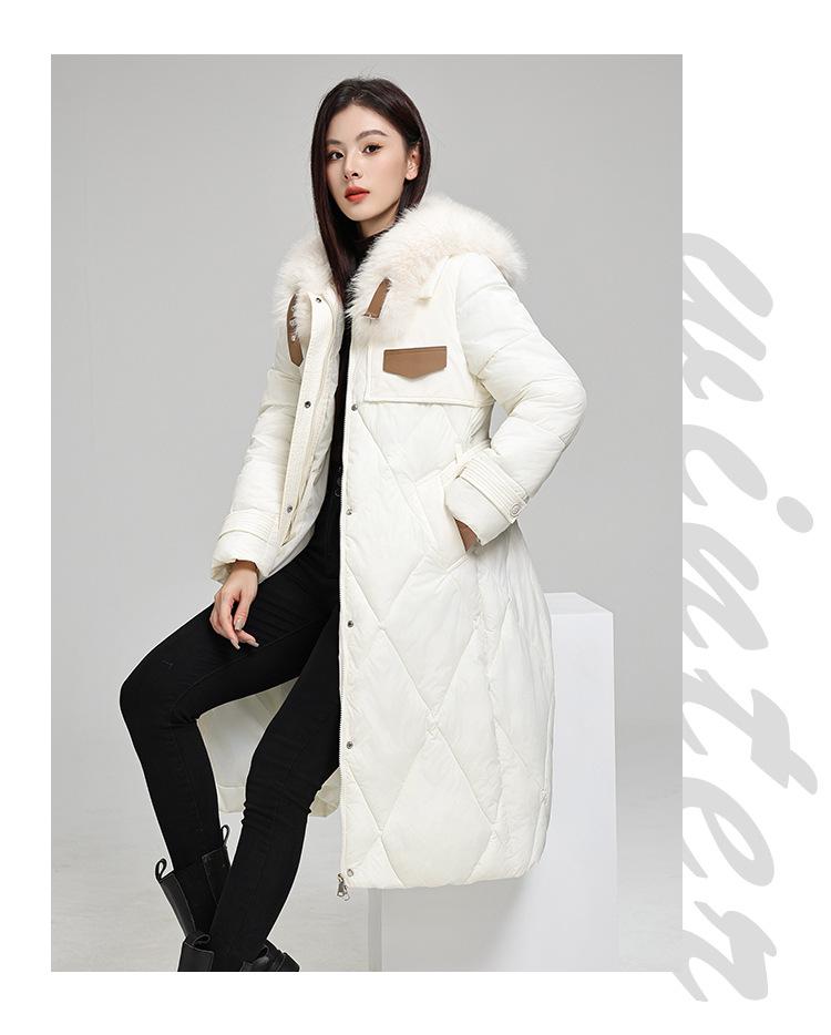 Stor størrelse Høst og vinter damefrakk ensfarget pelskrage midje slanking mellomlang fortykket vindtett damejakke