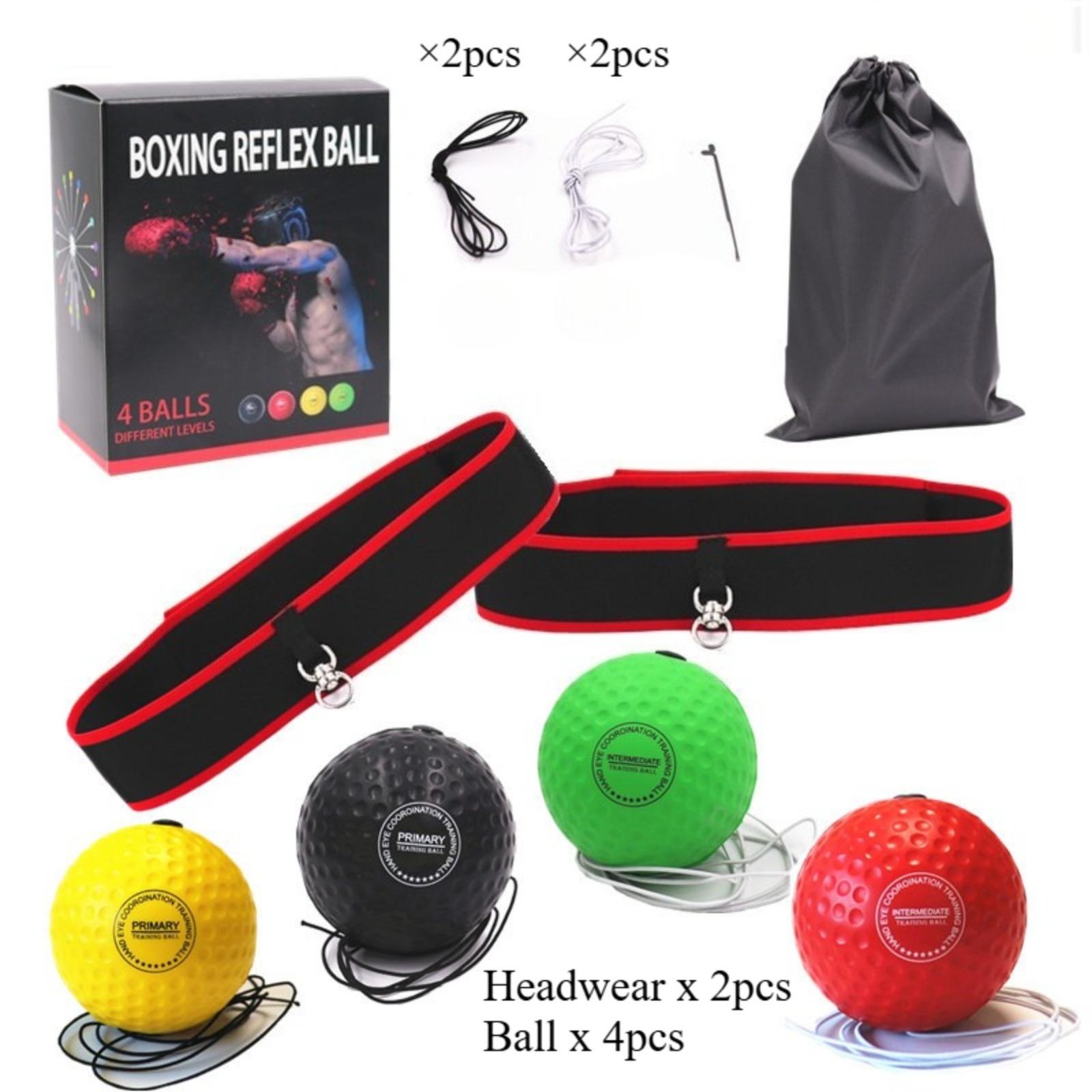 Premium Boxing Reflex Ball Set, 4 Balls & 2 Headbands, Reflex Ball for Boxing Training & Kickboxing, Boxing Ball on The Head for Reaction & Workout,