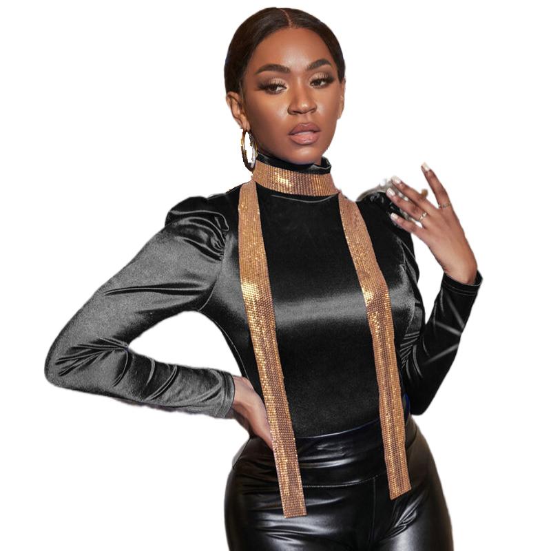 2025 Nouveau Foulard Métallique à Sequins Pour Femmes Boîtes de Nuit Fête Collier Brillant Bijoux Personnalité Tendance Accessoires de Mode Polyvalents