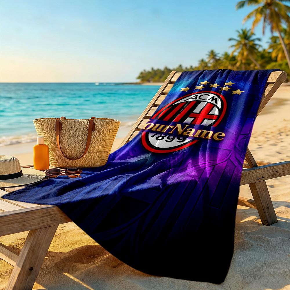 Ac Milan Customize Text Beach Towel High Absorbency & Quick-Dry Suitable for Swimming Gym Camping Yoga Vacation