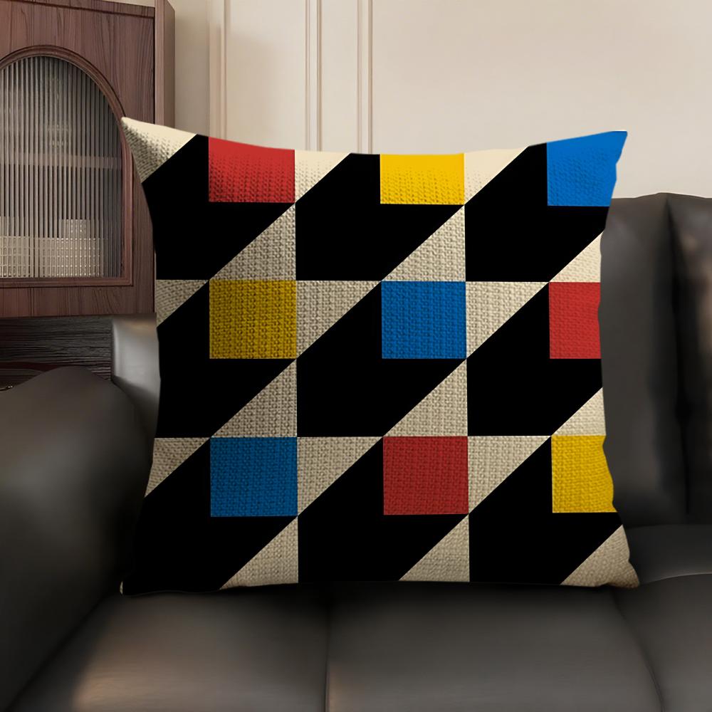 Abstract B-Bauhaus Geometry Pillow Case Natural Linen Organic Fabric Double-Sided Printing Sofa Home Decor Gift Cushion Cover
