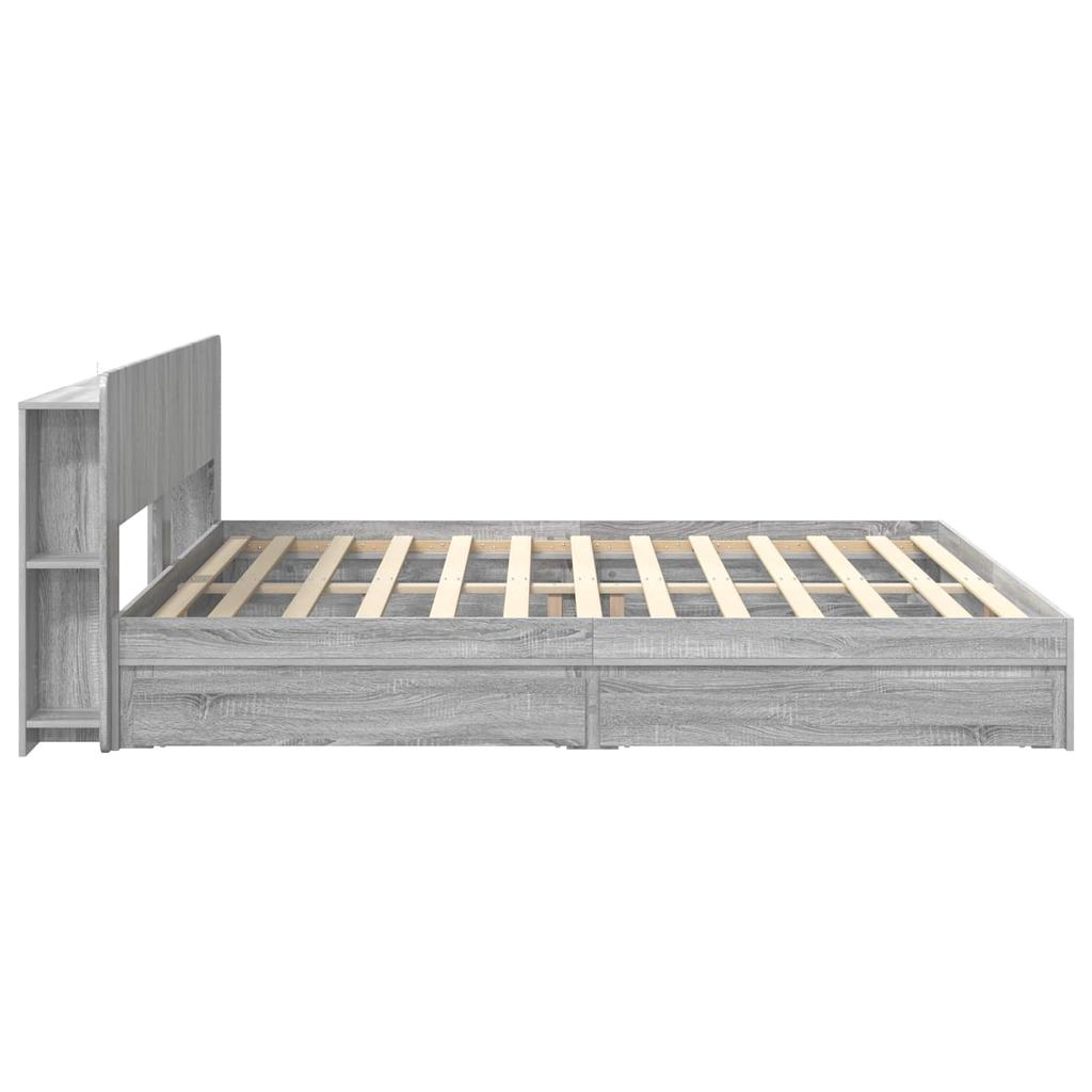 Bed Frame with Storage Space Grey Sonoma 180 x 200 cm Particleboard