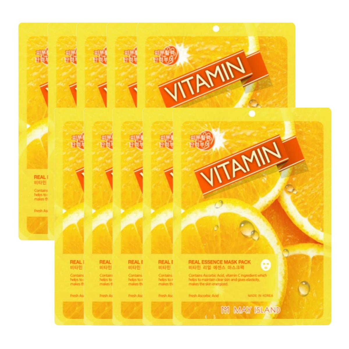May Island Vitamin Real Essence Mask Pack 25ml x 10ea Brightening Radiance Facial Sheet Mask