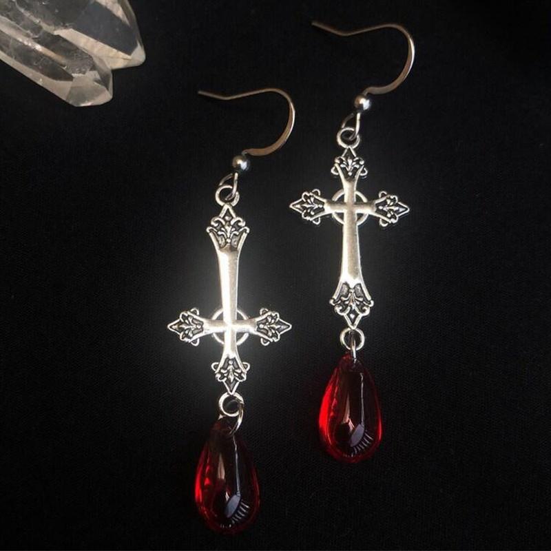 Bat Red Bead Pendant Earrings Goth Punk Style Horns Red Blood Drops Crystal Jewelry Gorgeous Fashion Ladies Gifts