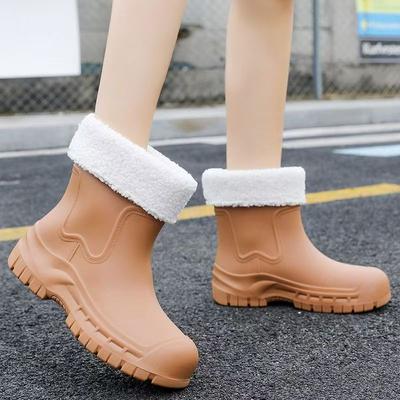 Botas de Lluvia Gruesas de Suela Alta para Mujer, Mantienen Caliente, Impermeables, Antideslizantes, con Cubierta de Algodón Desmontable, Zapatos de Trabajo para Cocina, Zapatos de Jardín