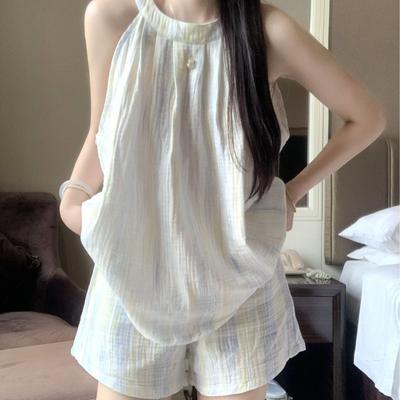 Tie Dye Sleepwear Women Pajama Sets Style Pijama Shorts Sets 2 Pieces Sleeveless Night Wears O-neck Home Suit New