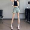 Furrowed Tassel Design-sensory Denim Shorts for Women In Summer High Waist Loose Slim Small A-line Wide-leg Pants