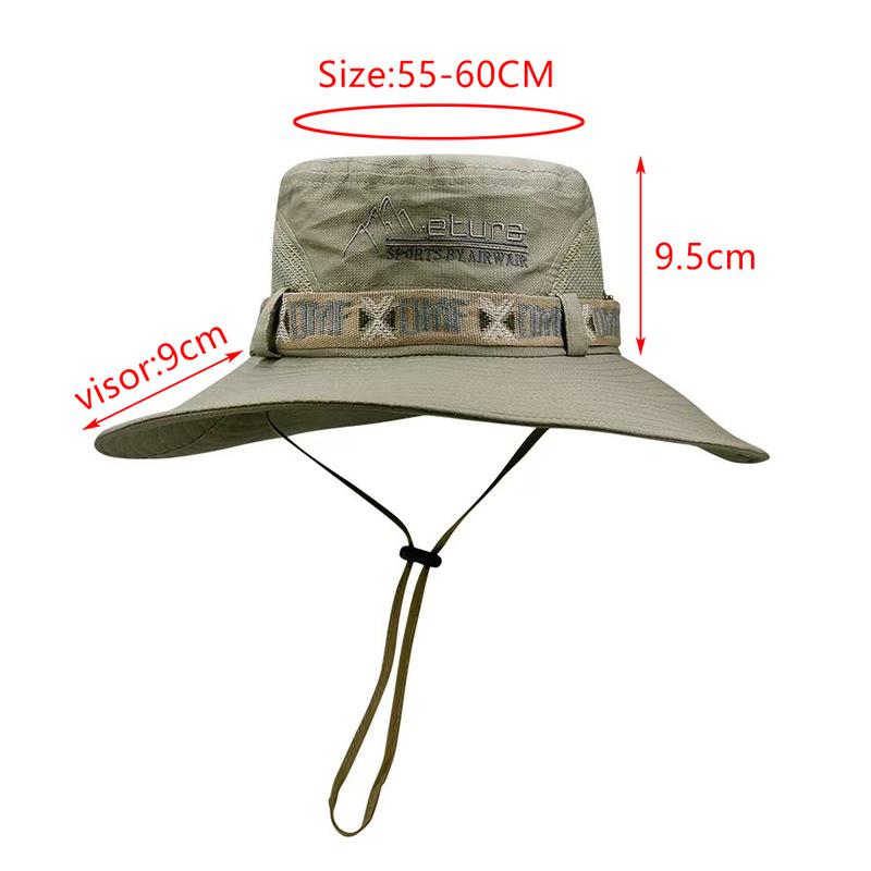 Summer Men Bucket Hat Outdoor Uv Protection Wide Brim Hiking Hat Mesh Fisherman Hat Beach Sunscreen Cap