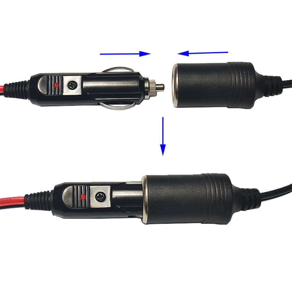 12V Car Cigarette Lighter Plug Male To Male Car Charger Extension Cable with 16AWG Pure Copper Wire LED 15A Fuse 1M Plug Charger Cord for Devices and