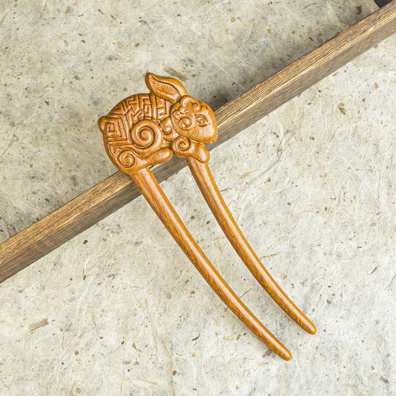 1pc U-Shaped Vintage Style Rabbit Deer Women Wood Hair Accessories Butterfly Flower Hair Stick Hairpin