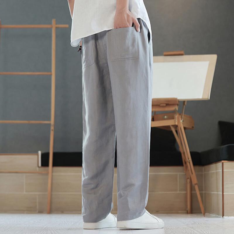ROMON Men's Summer Loose Straight Linen Pants