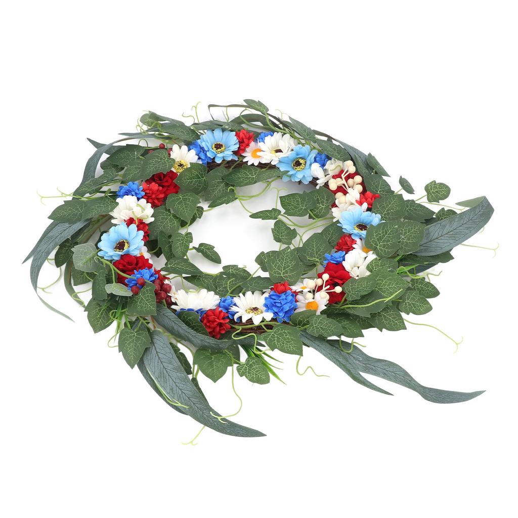 20 tums Patriotisk Blomsterkrans Ljusa Levande Färger Hållbart Material Brett Använd 4th of July Krans för Fest Sovrum