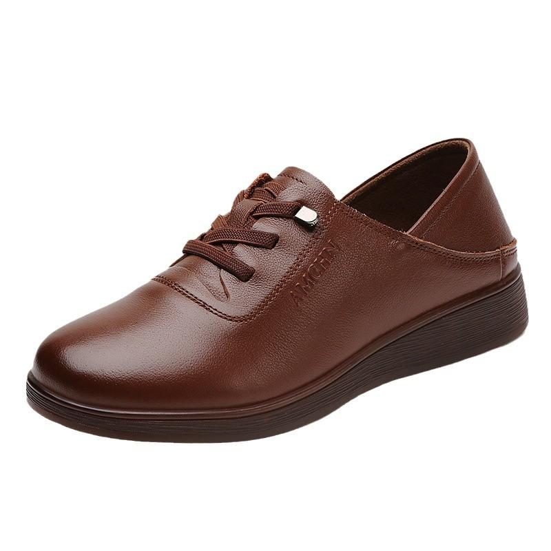 Two-step Genuine Leather Cowhide Sole Small Leather Shoes Women's Autumn Soft Sole Wedge Heel Single Shoes Retro Casual Cowhide Mother Shoes