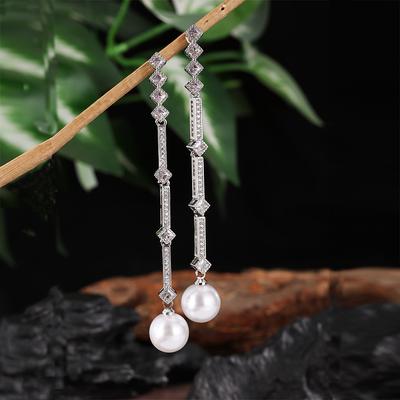 ZAKOL Elegant Imitation Zircons Long Dangle Earrings for Women Sliver Color Luxury Wedding Zircon Bridal Ear Accessories