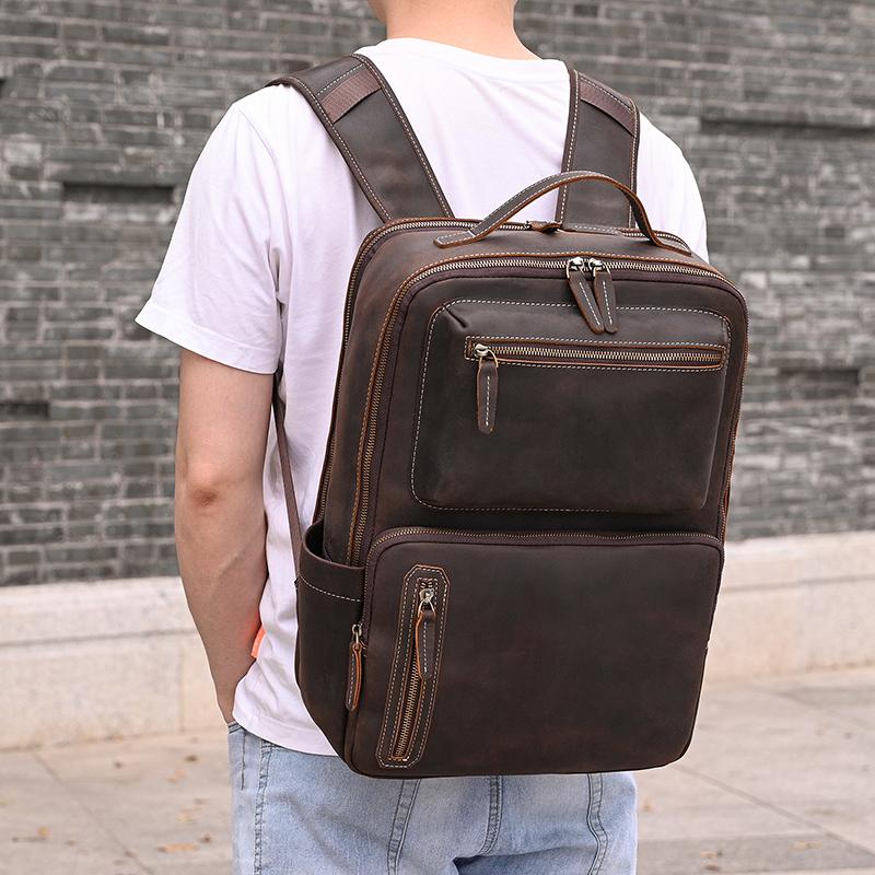 Double Layer Genuine Leather Backpack Bag For Men Male Real Cowhide Leather Backpacks For Man Laptop Bag School Bag Vintage Bags