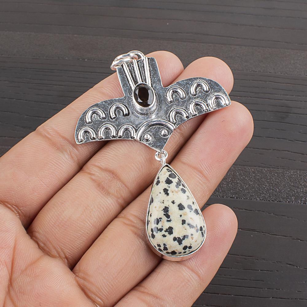 

Natural Dalmatian Jasper Gemstone 925 Sterling Silver Jewelry Pendant 2.6 AJP-2336