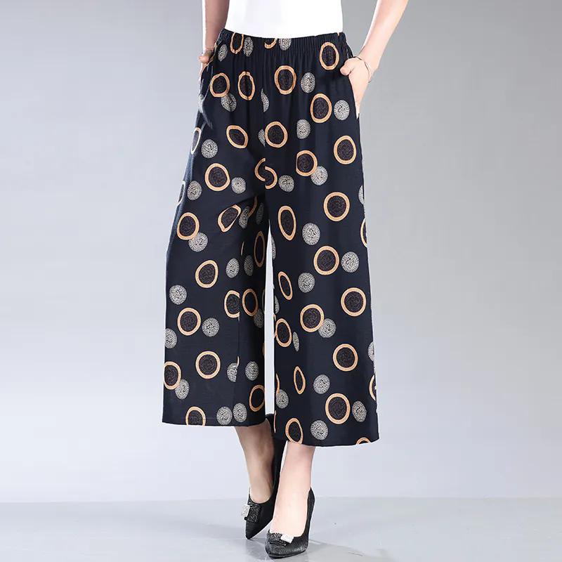 

WTEMPO Весна літо осінь вільні принтовані широкі штани жіночі великого розміру висока еластична талія повсякденні бавовняні льонні укорочені штани One Size