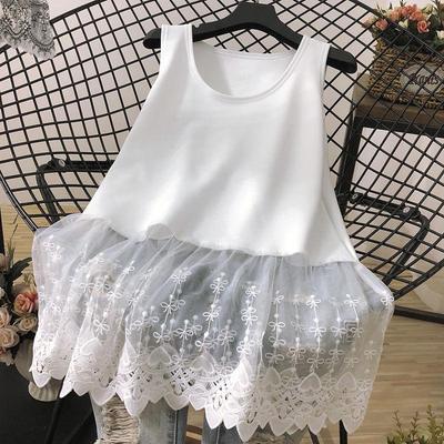 Damen Sommer Einfarbige Tanktops Mit Schleifenmuster Ausgeschnittenes Spitzen-Patchwork-Design Rundhalsausschnitt Dünnes Oberteil