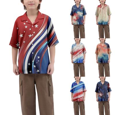 Camisa Casual Solta de Manga Curta para Meninos com Estampa da Moda