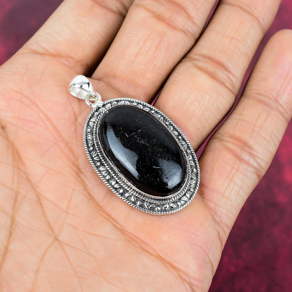 Black Tourmaline Pendant Gemstone Jewelry, 925 Solid Sterling Silver Pendant, Handmade Amazing Pendant Jewelry