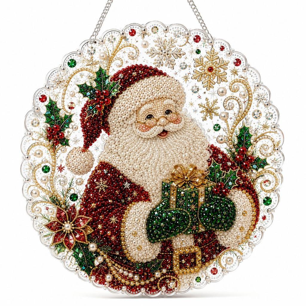 5D Diamond Painting Hanging Ornament Santa Claus Christmas Tree Decor Pendant with Chain Holiday Home Decoration