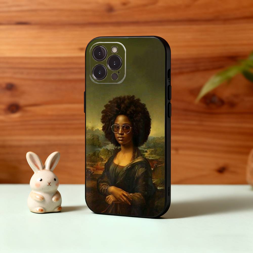M-Mona L-Lisa Art Phone Case For iPhone17,16,15,14,13,12Plus,Pro Max,XS,5G Soft Silicone Black Cover