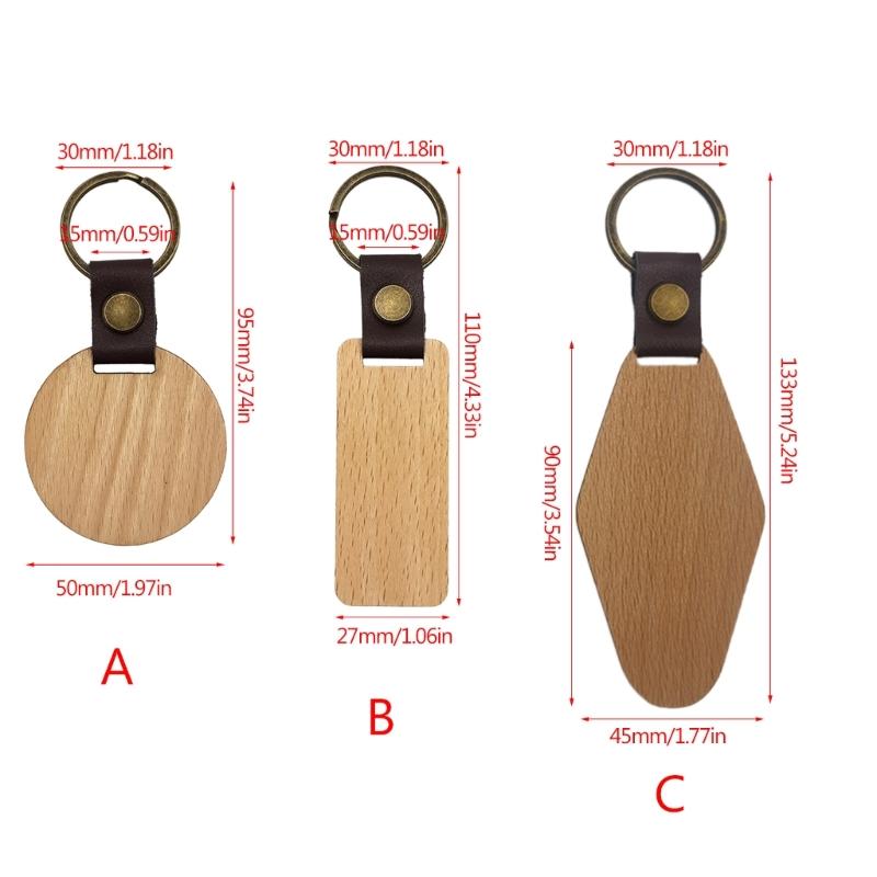 Solid Wood Keychain Wooden Key Chain with Rings Vintage Ornament for Men Women