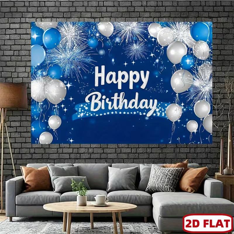 2D Masculine Blue Silver Birthday Backdrop with Firework Pattern Background