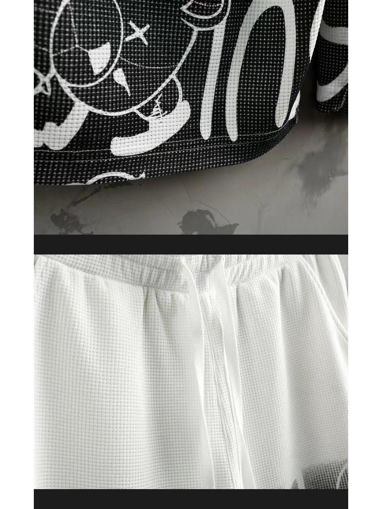 Men's Summer Waffle Ice Silk Two-Piece Casual Suit - Short-Sleeve T-Shirt & Shorts