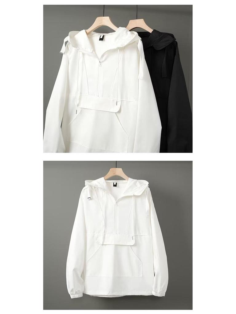 Men's High Street Splicing Hooded Jacket - Loose Fit for Outdoor Leisure and Sports